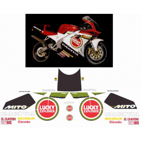 Kit adhésifs Cagiva 125 Mito EV - 1995 - Lucky Explorer Racing ADH_CAG.MITO125-EV-LUCKY-RAC/95 CLUBPARTS